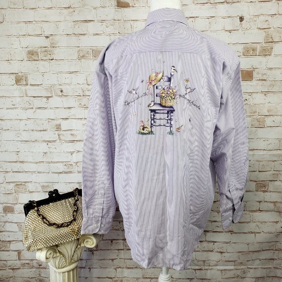 PTNY L Purple Striped Flower Garden Button Blouse - Picture 5 of 11